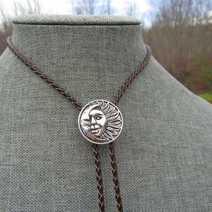 Celestial Dreamer Bolo Tie Necklace Black Braided Leather 90s Kid Funky